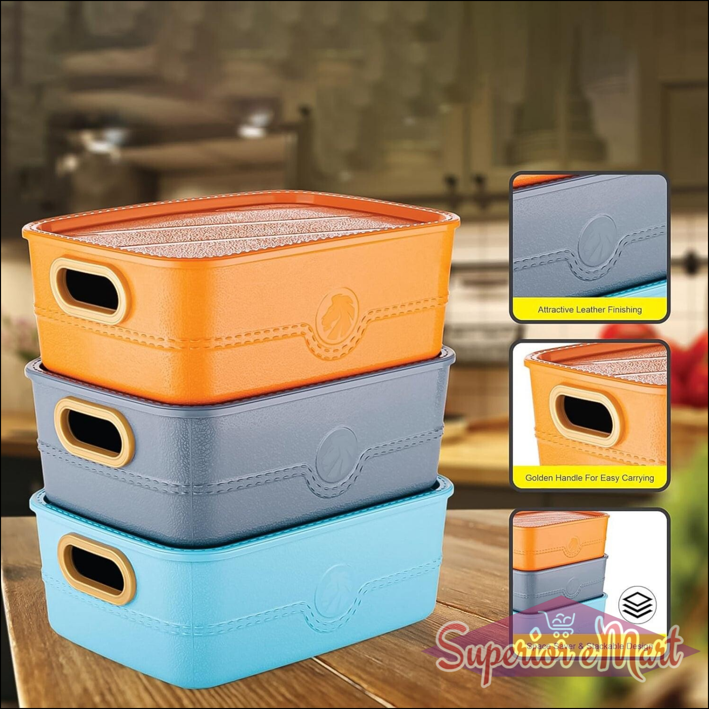3-piece Multipurpose Storage Basket Bin Set With Handle (3 Pcs Set) - Superior eMart