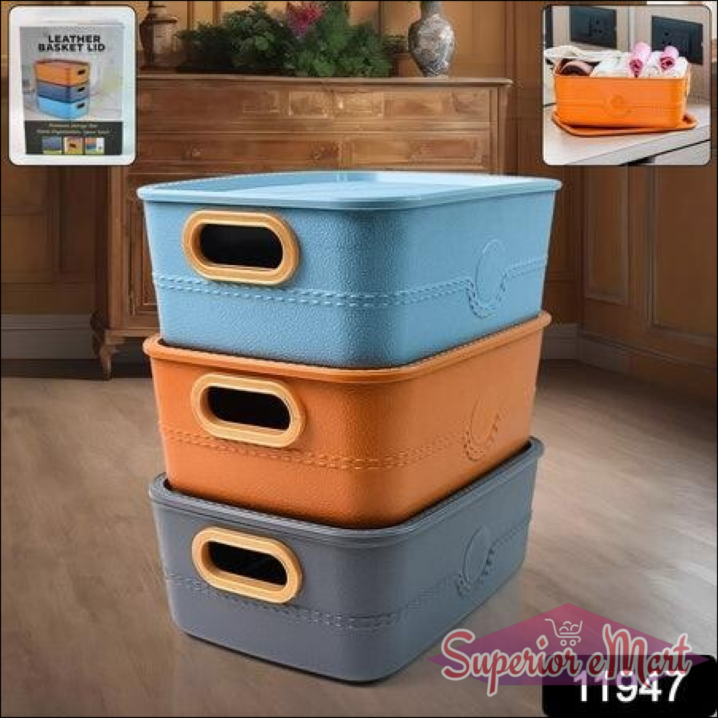 3-piece Multipurpose Storage Basket Bin Set With Handle (3 Pcs Set) - Superior eMart