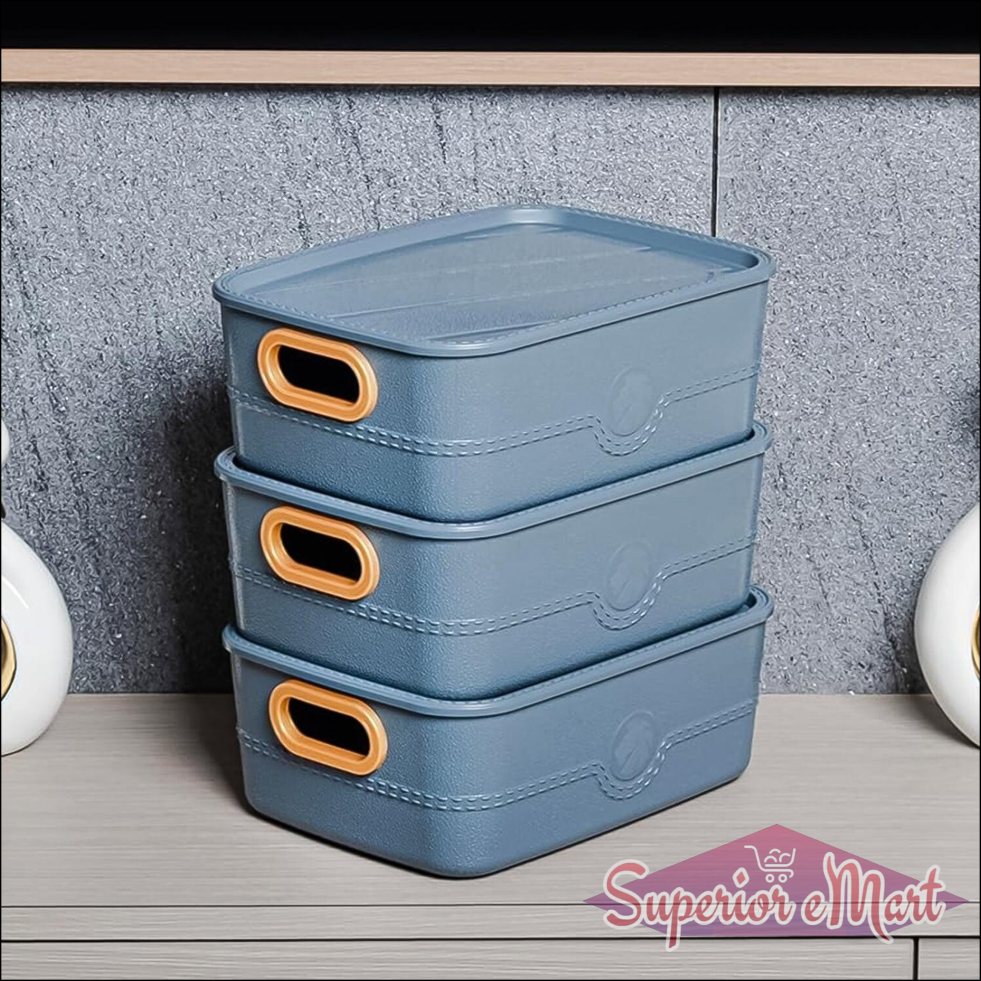 3-piece Multipurpose Storage Basket Bin Set With Handle (3 Pcs Set) - Superior eMart