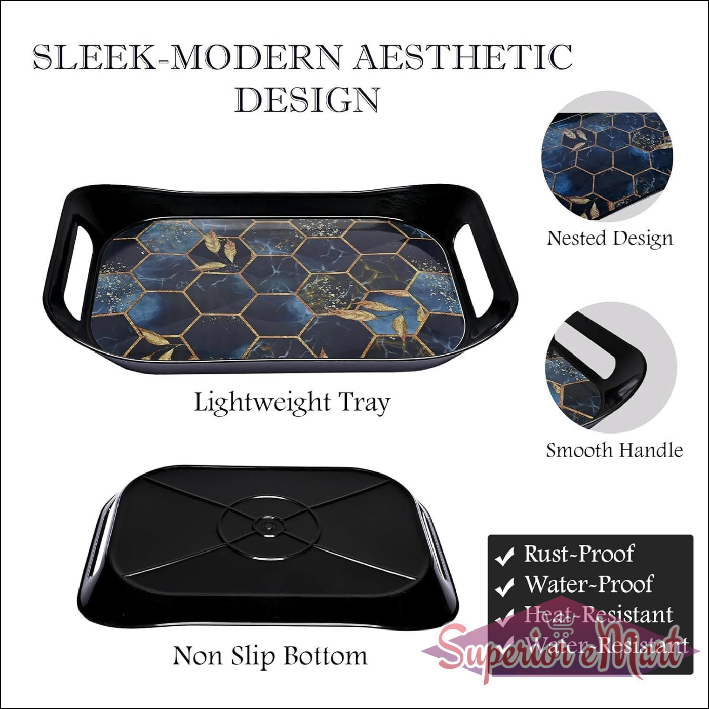 3 Piece Serving Tray Set - Stylish & Durable - Superior eMart