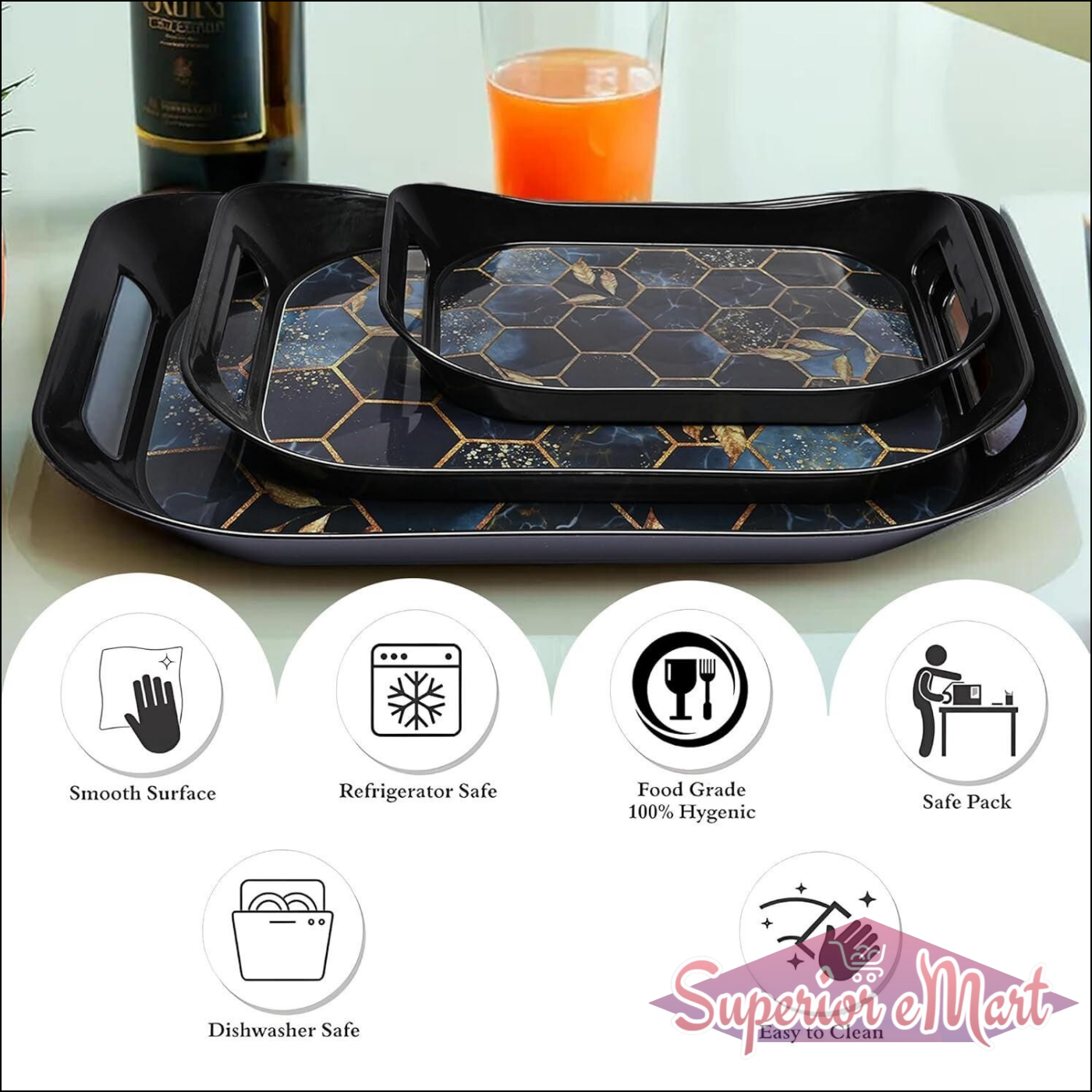 3 Piece Serving Tray Set - Stylish & Durable - Superior eMart