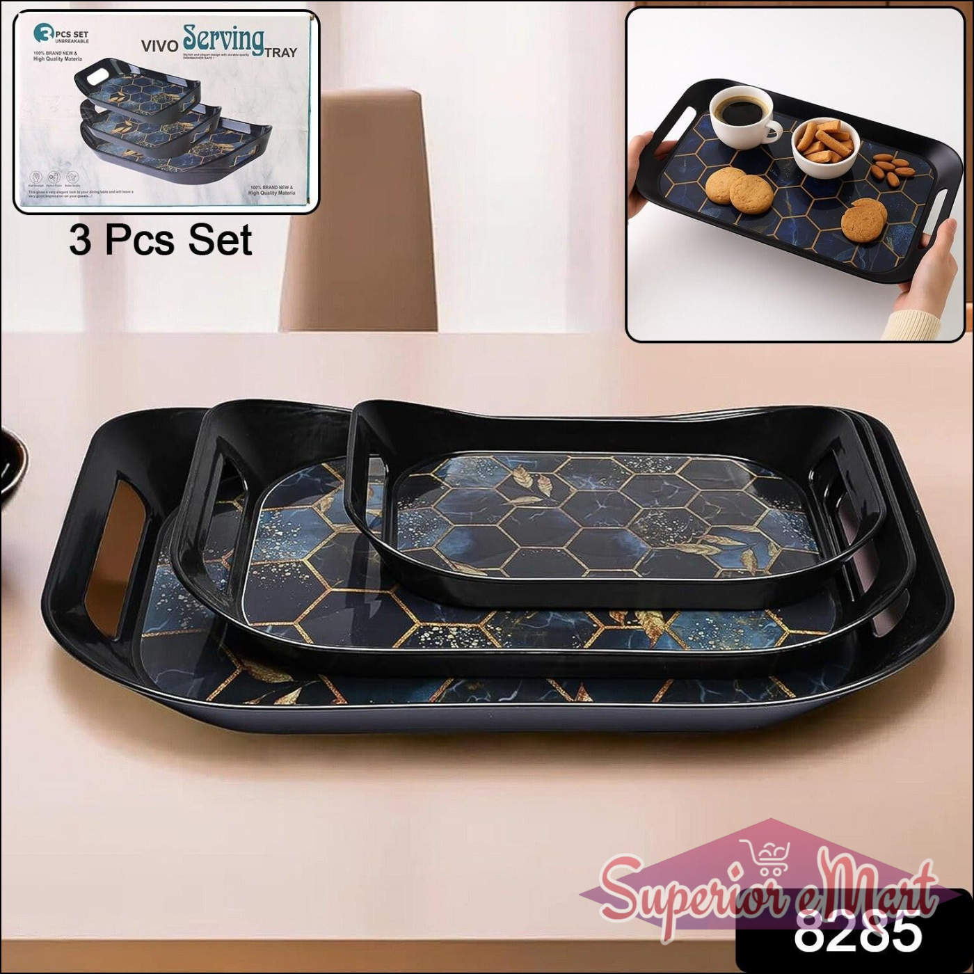 3 Piece Serving Tray Set - Stylish & Durable - Superior eMart