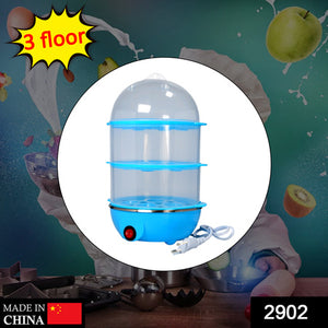 3 tier electric egg boiler in blue with transparent dome and power cord for easy cooking
