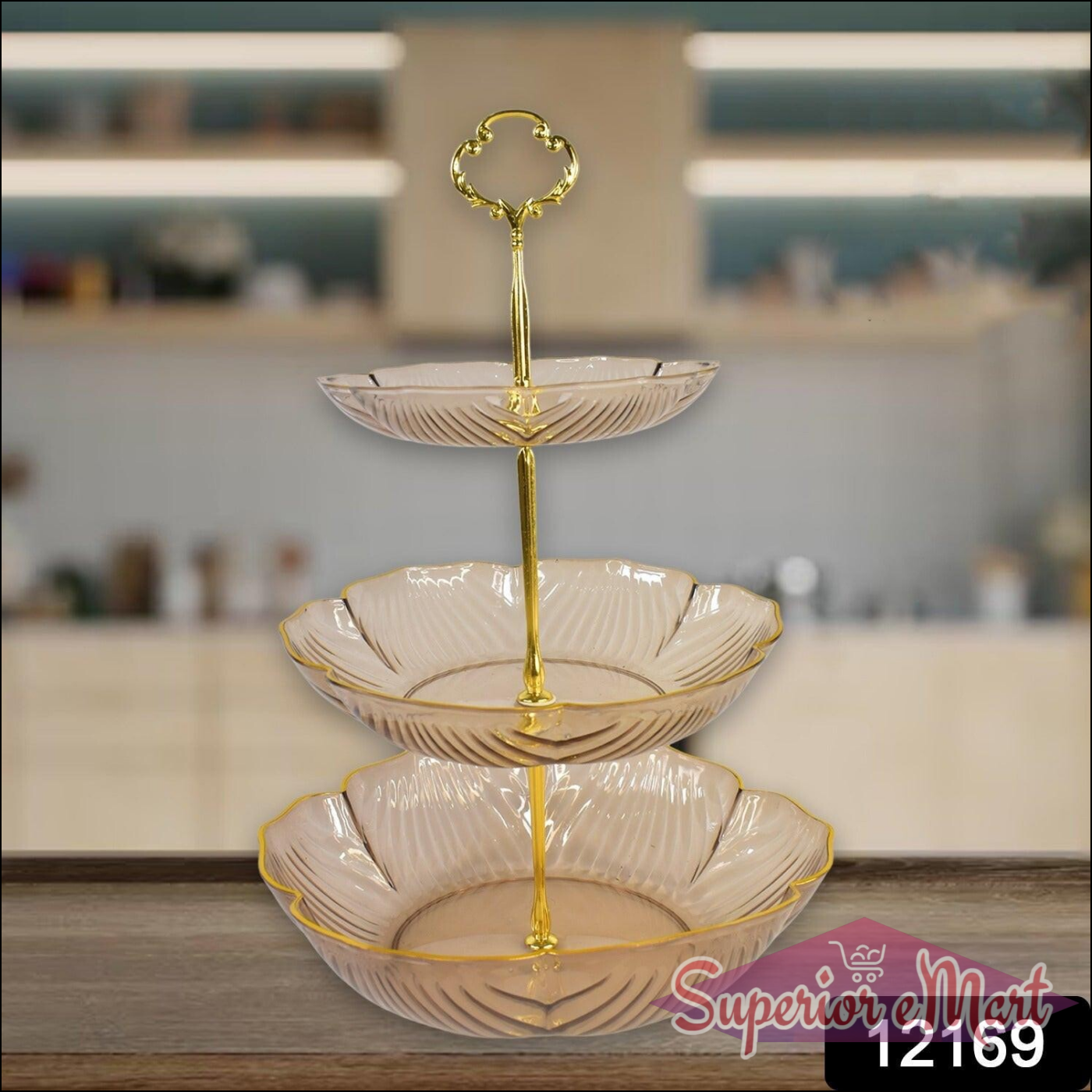 3 Tier Snack Rack with Elegant Glass Plates - Superior eMart