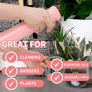300 ml mist spray bottle in pink being used to water indoor plants for easy care