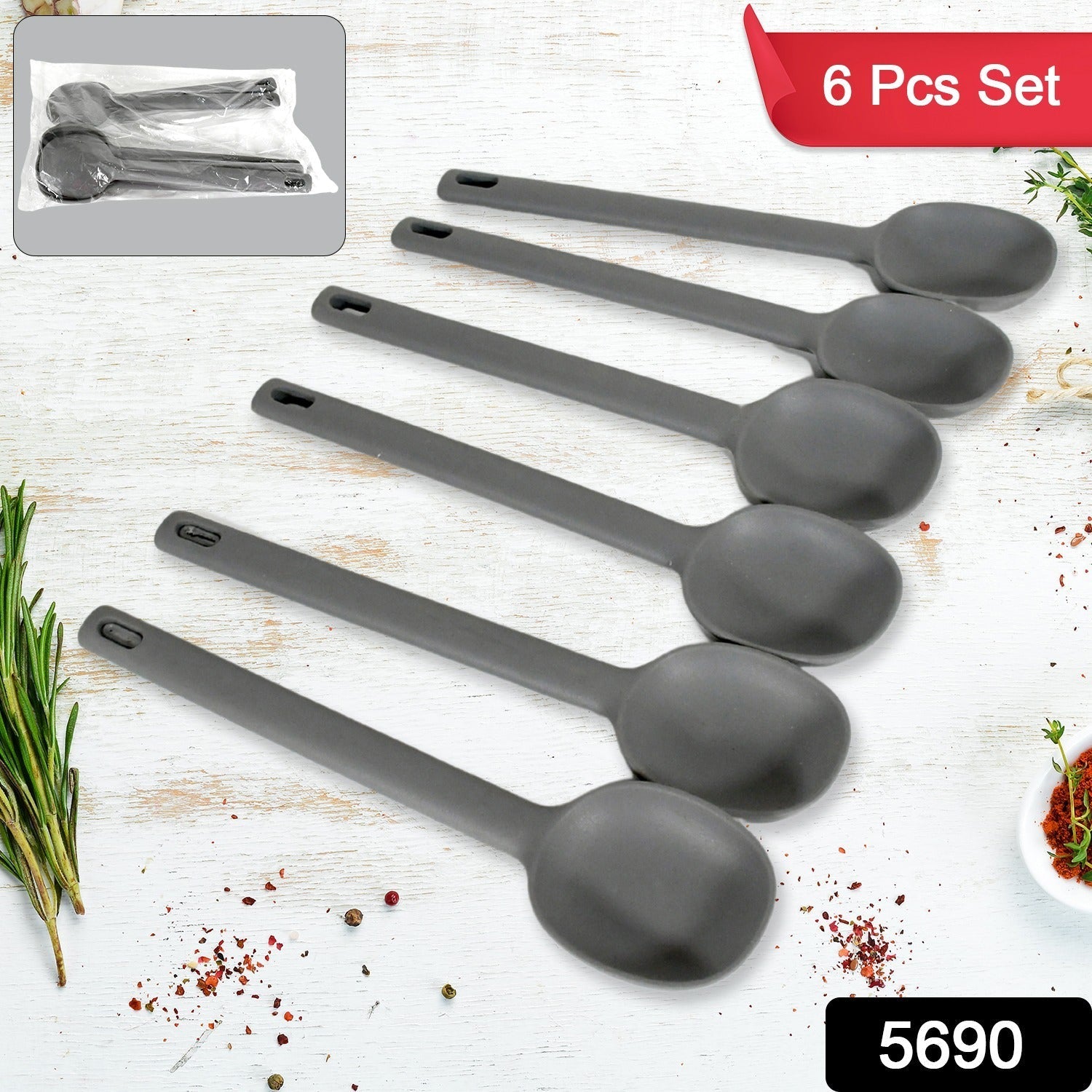 Multipurpose Silicone Spoon, Silicone Basting Spoon Non-Stick Kitchen Utensils H - 5690_silicone_cooking_spoon_6pc_no26