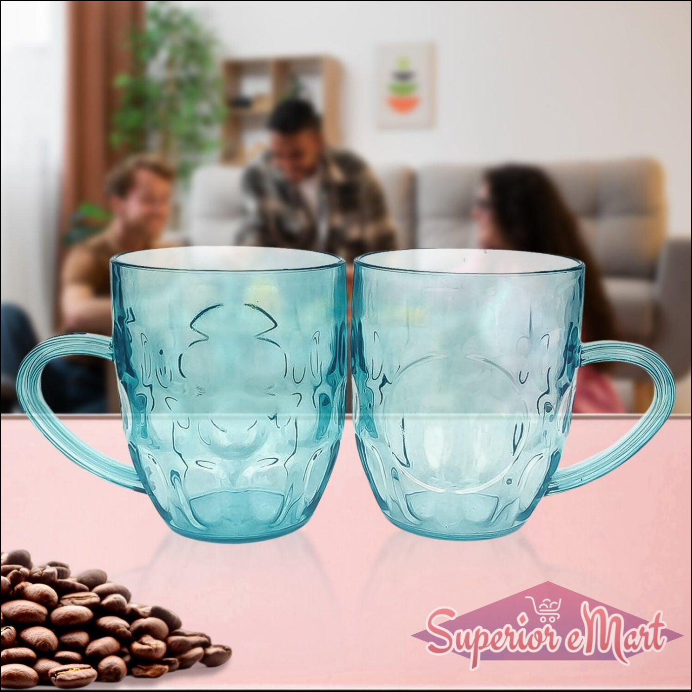 350ml Coffee Mugs Set - 2 Clear Glass Cups - Superior eMart