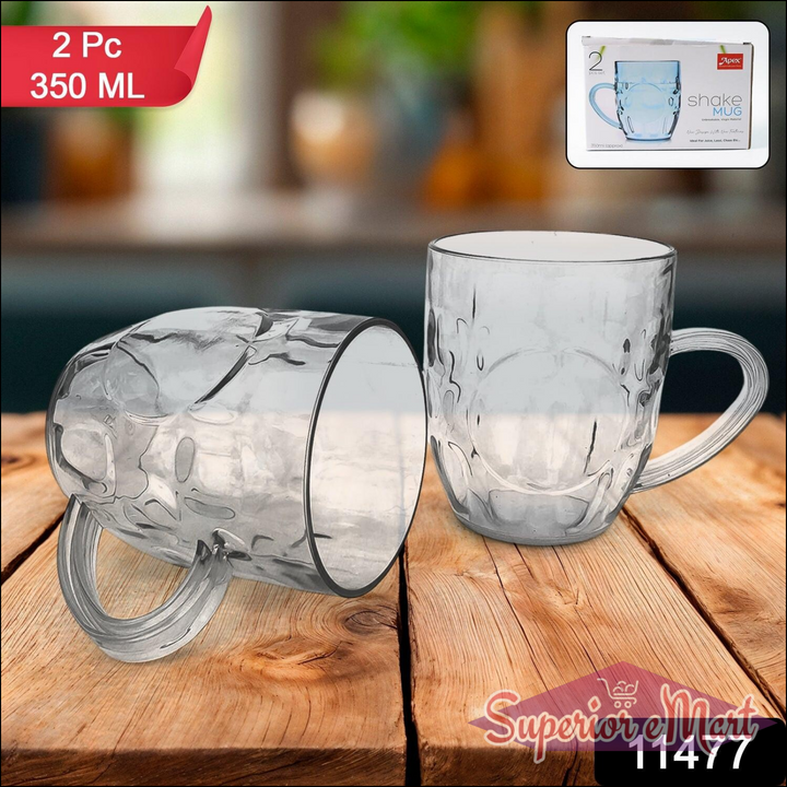 350ml Coffee Mugs Set - 2 Clear Glass Cups - Superior eMart