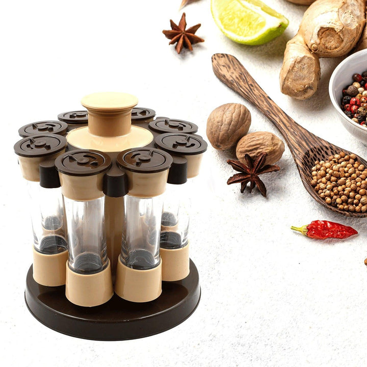 Superior eMart 360 revolving spice rack with clear glass jars for organized spice storage