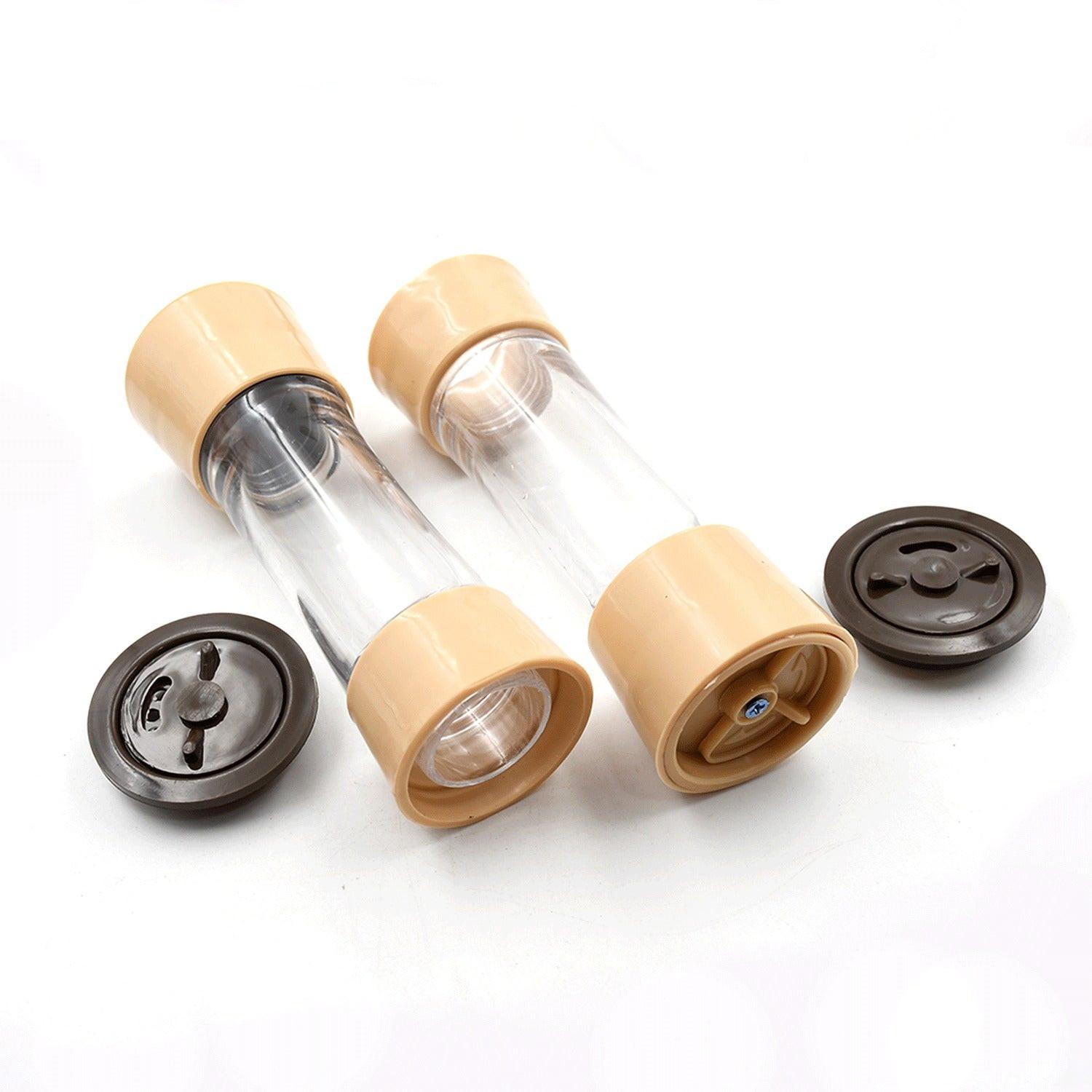 Set of two glass spice containers for 360 revolving spice rack with airtight lids