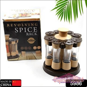 360 revolving spice rack with glass containers and easy access design for kitchen organization