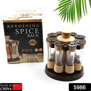 360 revolving spice rack with glass containers and easy access design for kitchen organization
