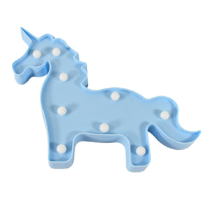 Blue 3D LED Unicorn night light for kids with decorative bulb accents for a whimsical touch