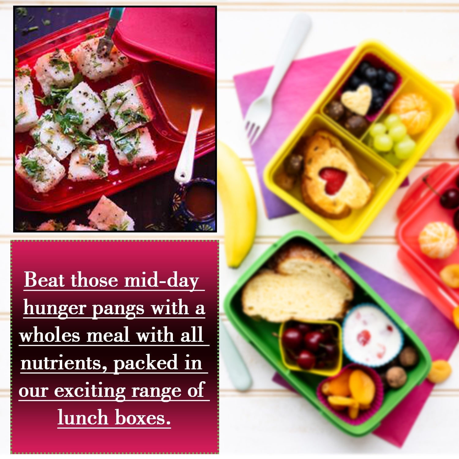 Rectangular lunch box with 2 compartments