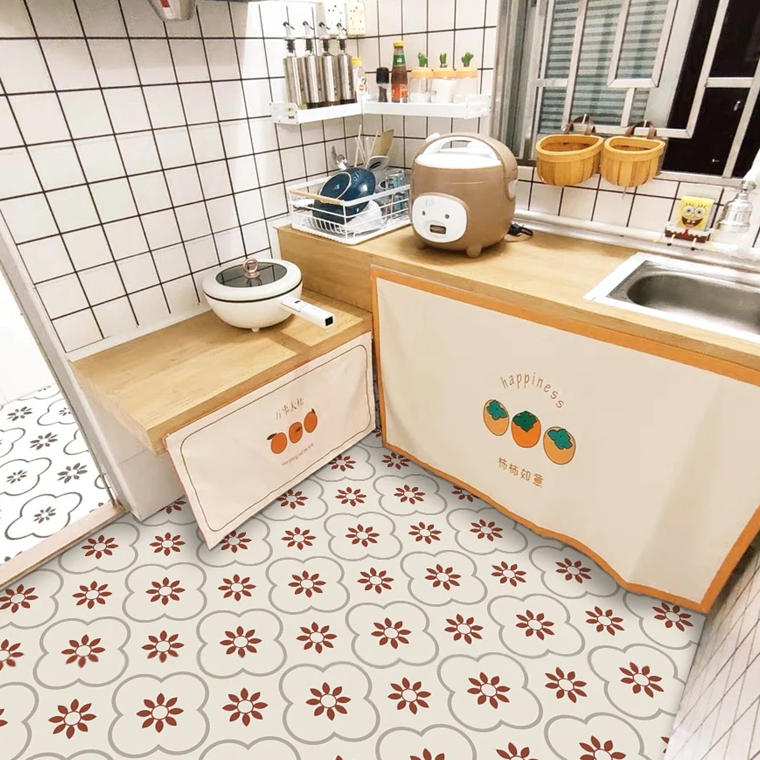 Peel and Stick Floor Tiles Kitchen / Bathroom Backsplash Sticker Detachable Wate - 17633_tiles_stickers_8x8inch_1pc_no1