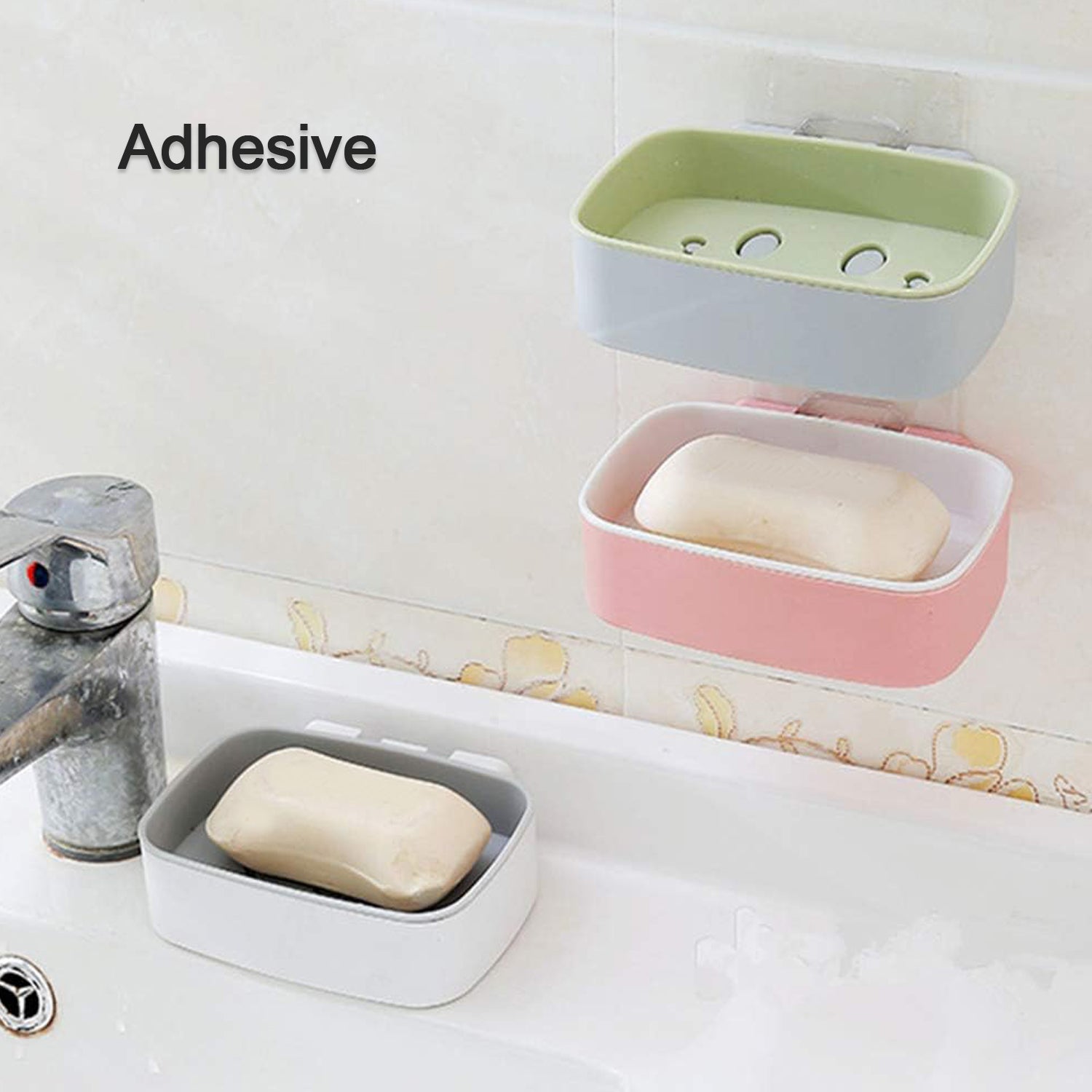 Soap Dish with Drain Soap Holder, Soap Saver Easy Cleaning, Soap Tray for Shower - 7000_smily_soap_wall_dish_1pc