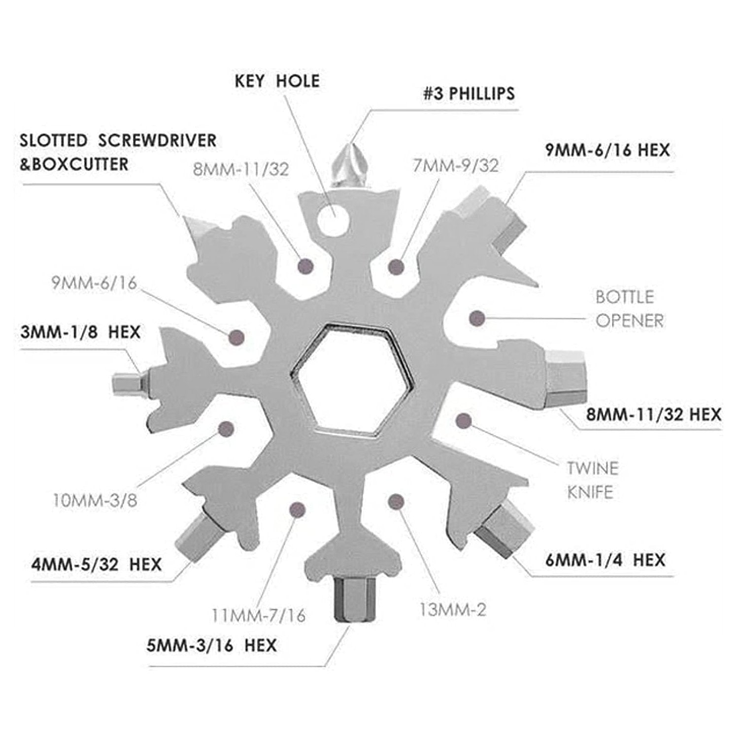 Durable & Portable 18 in 1 Snowflake Multi-Tool, Snowflake Bottle Opener Flat Ph - 1787_18in1_snowflake_tool