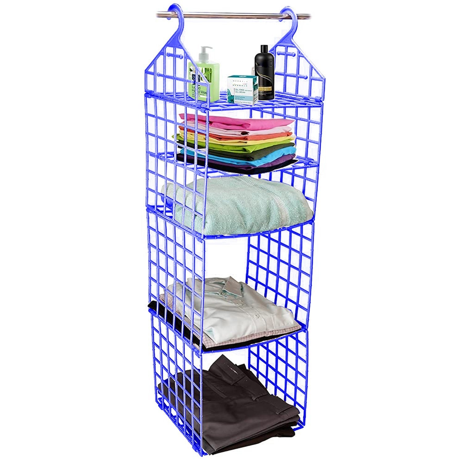 Multipurpose 5 Layer Folding Clothes Storage Racks||Closet for Students Wardrobe - 4670_5l_folding_cloth_hanger_blue