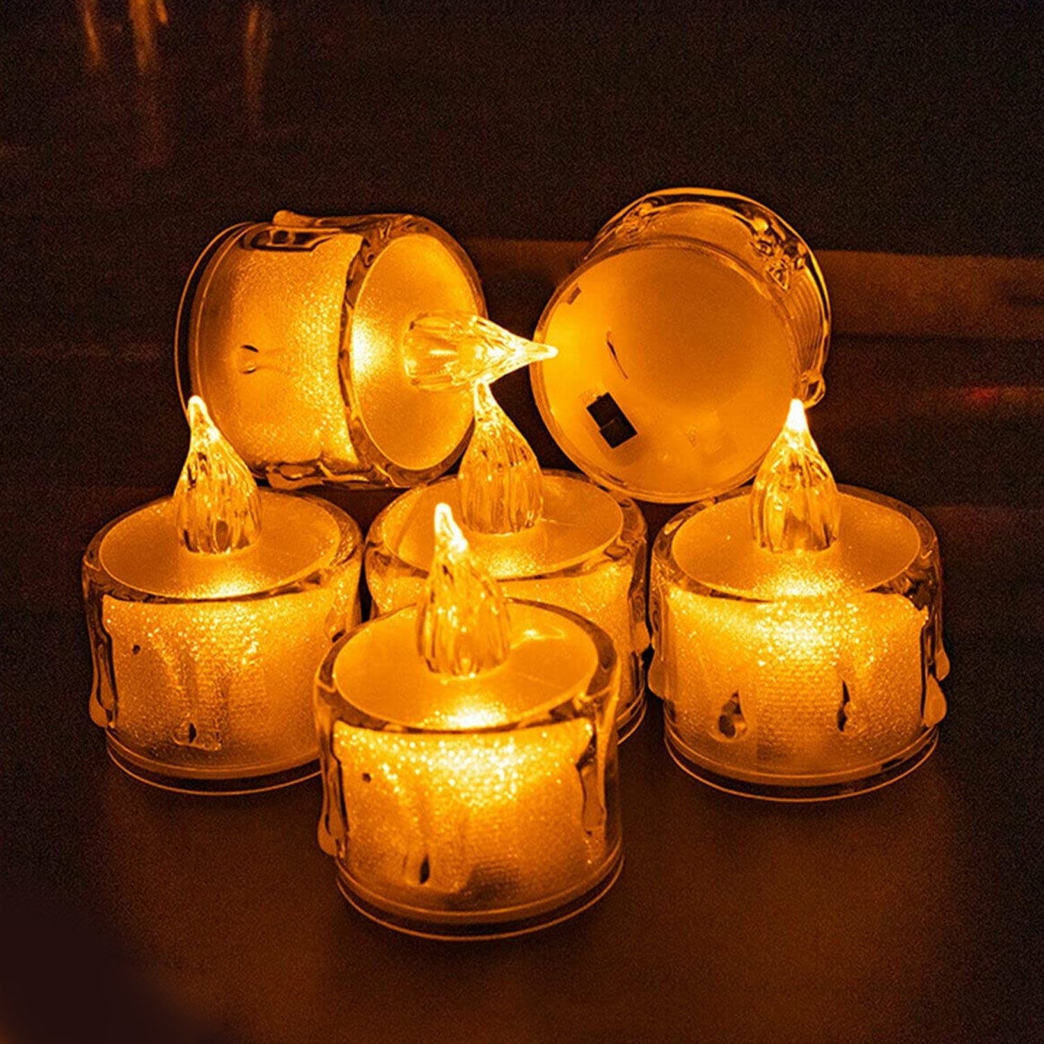 12 Pcs Flameless and Smokeless Decorative Acrylic Candles Transparent Led Tea Li - 8356_12pcs_flameless_candle