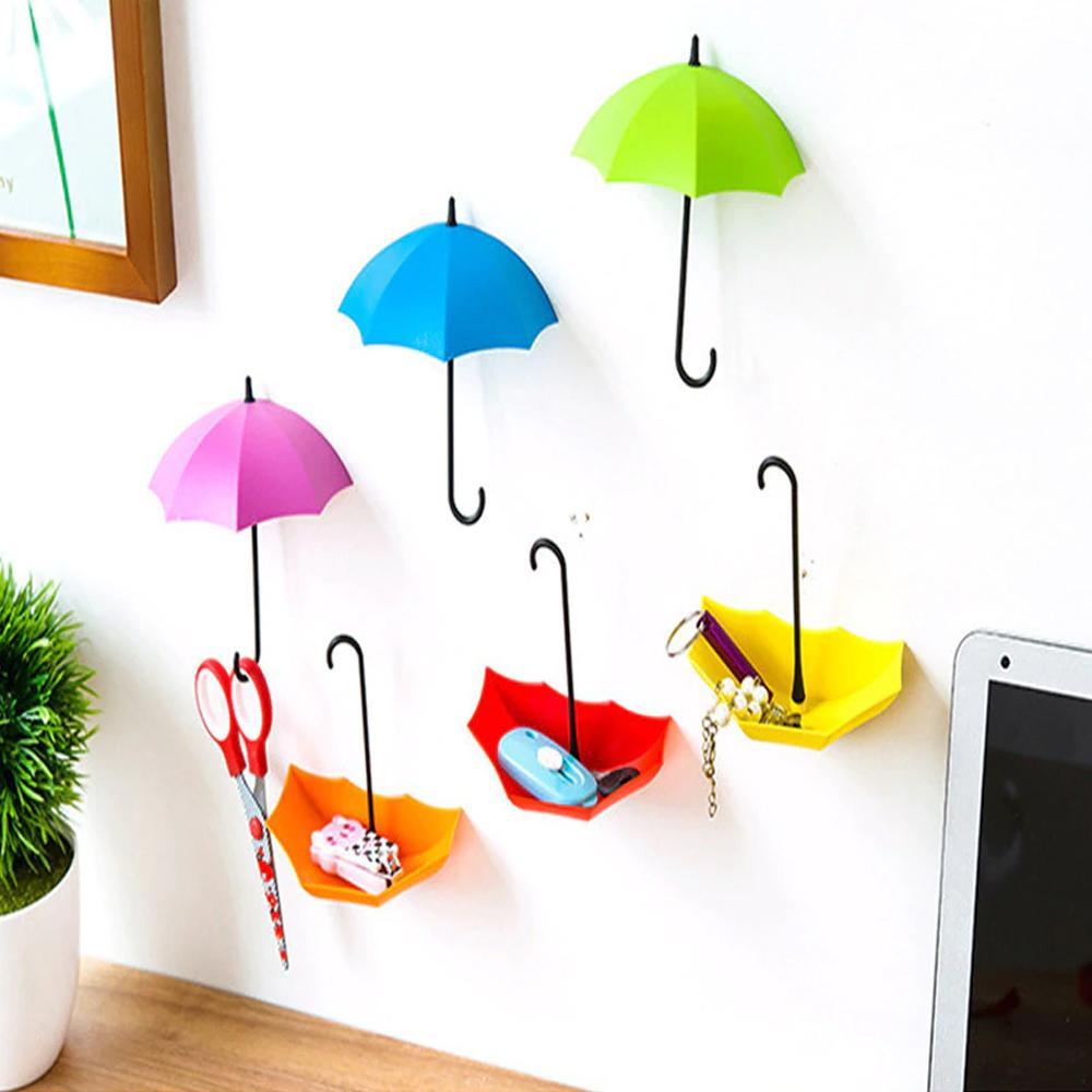 Durable umbrella-shaped key holder wall hooks, set of 3 for versatile home organization.