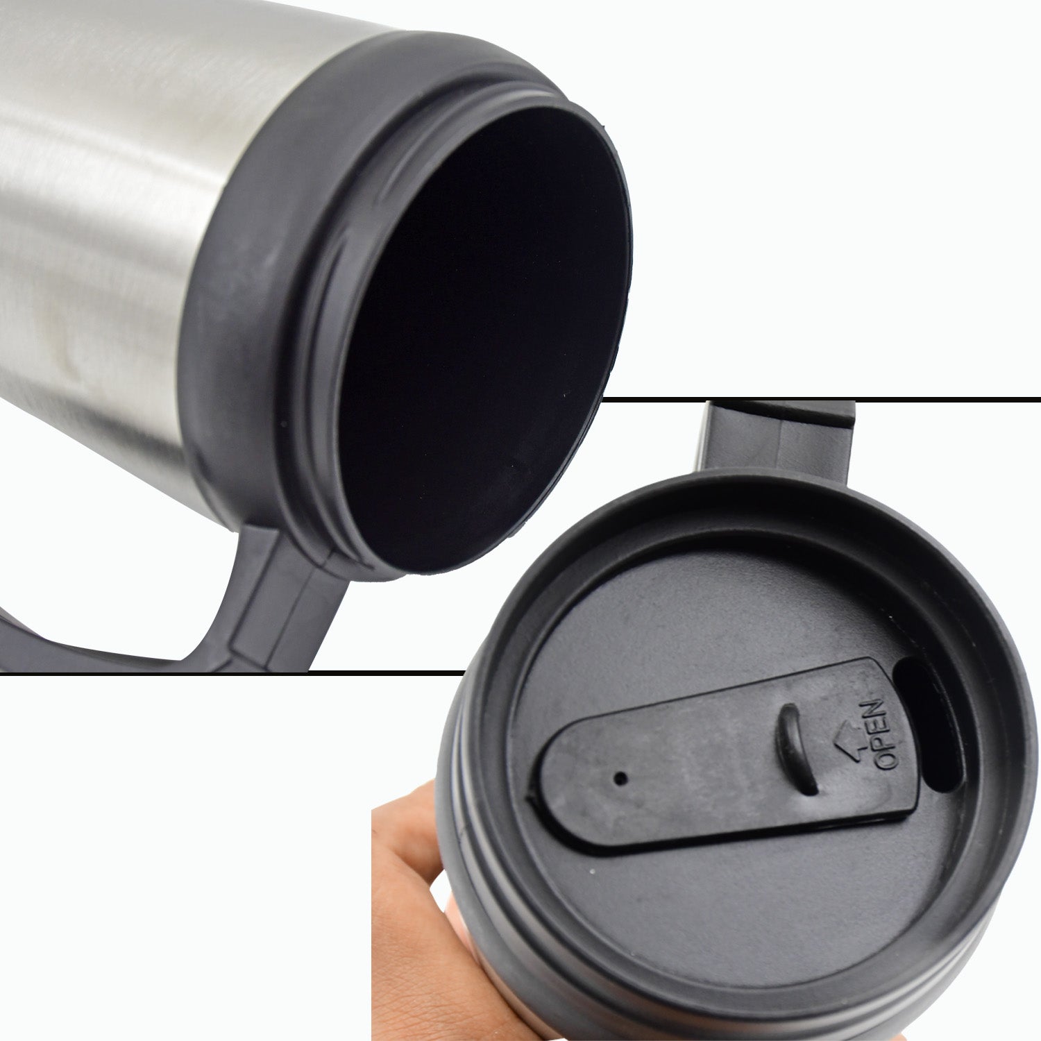 Stainless Steel Vacuum Glass Insulated Glass Coffee Cups (With Lid & Handle / 1  - 13159_ss_coffee_mug_n_handle_no3