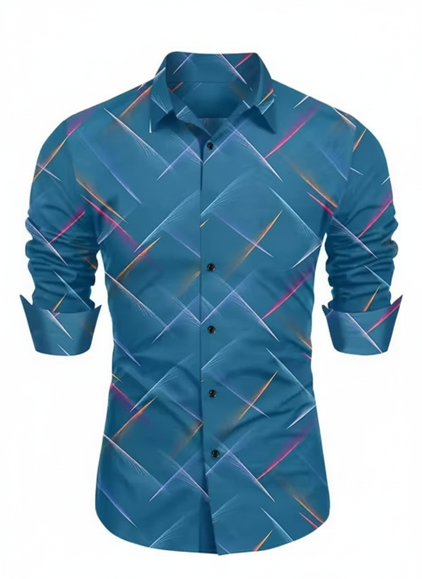 Blue patterned shirt on a white background