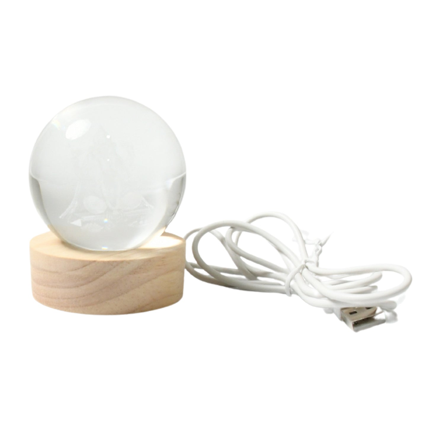 3D crystal ball lamp for bedroom with wooden base and USB power cord for ambient lighting