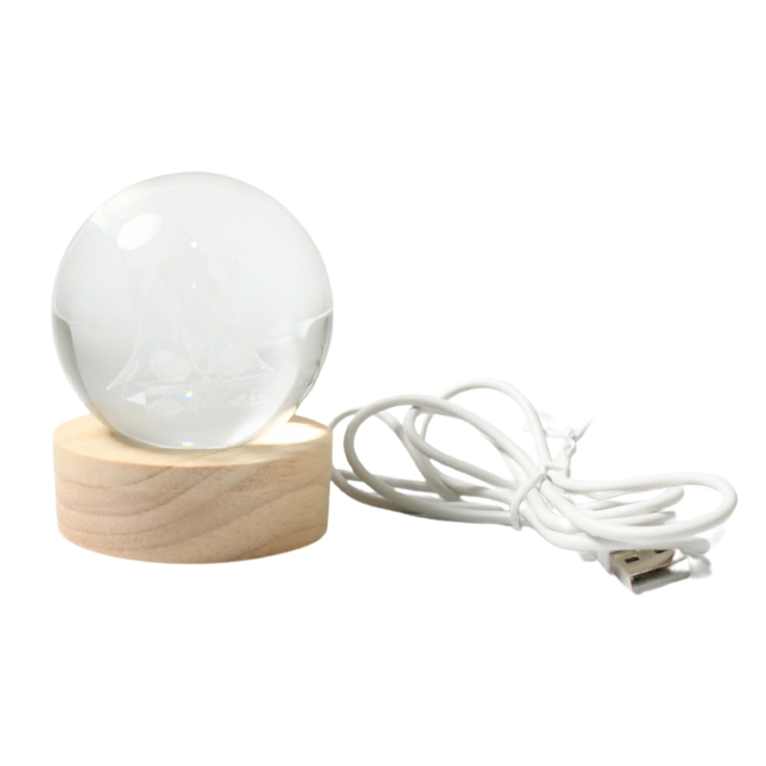 3D crystal ball lamp for bedroom with wooden base and USB power cord for ambient lighting