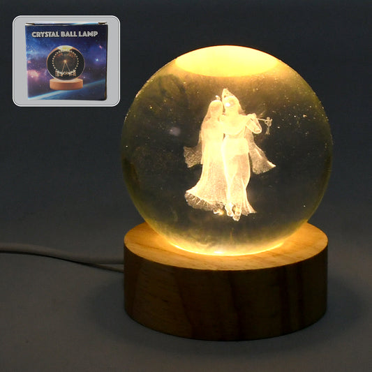 3D crystal ball lamp for bedroom with illuminated design and wooden base for stylish decor