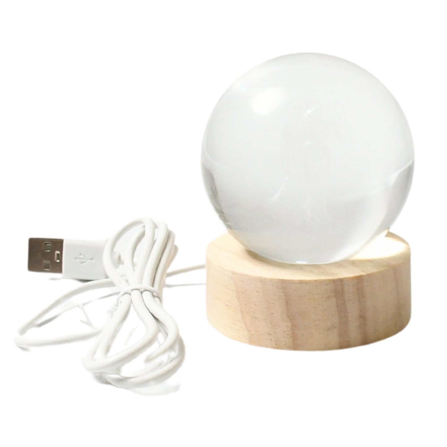 3D crystal ball lamps for bedroom on a wooden base with USB cable for elegant lighting