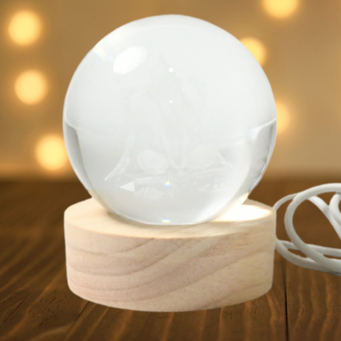 Elegant 3D crystal ball lamps for bedroom on a wooden base, perfect for mood lighting and decor