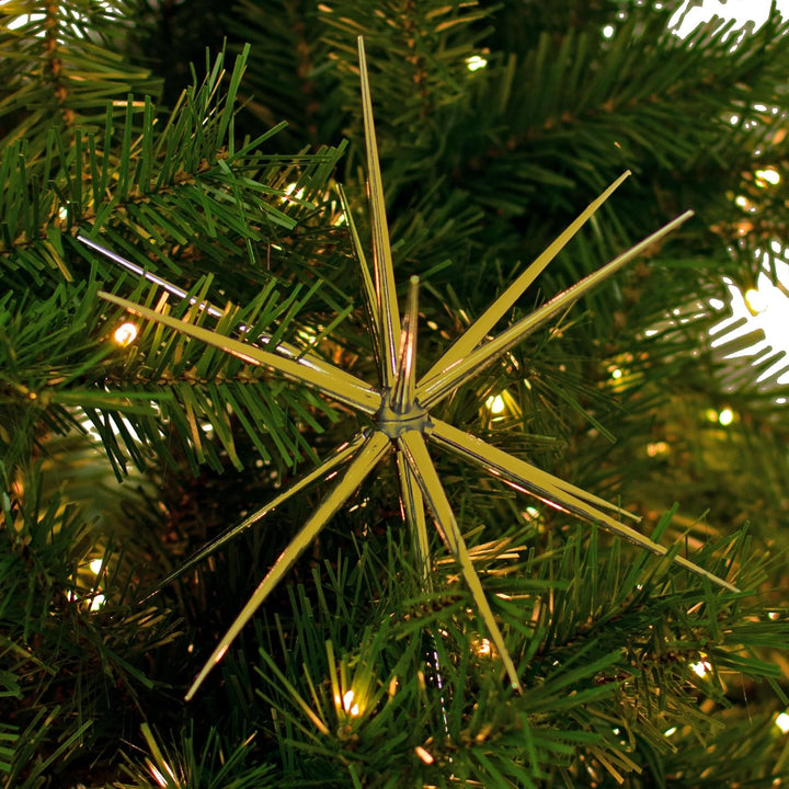 3D gold star hanging decoration with sharp points, ideal for festive home decor on Christmas trees