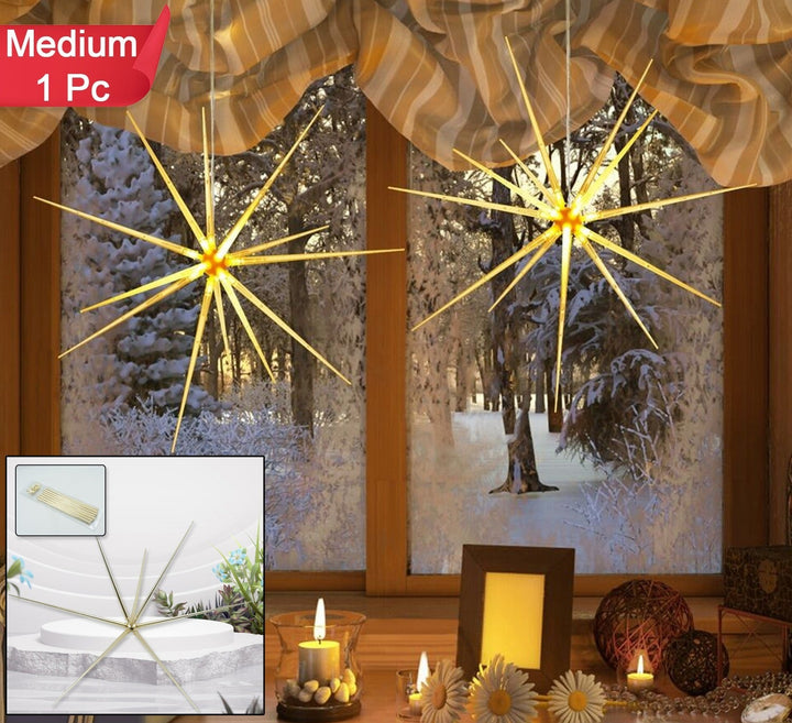 3D gold star hanging decoration on a window, adding festive charm to home decor