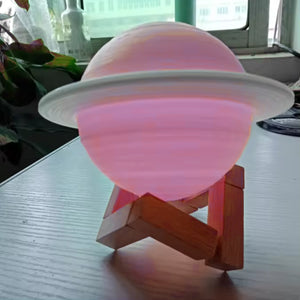3D Saturn Lamp Night Light with soft glow and wooden stand for stylish home decor