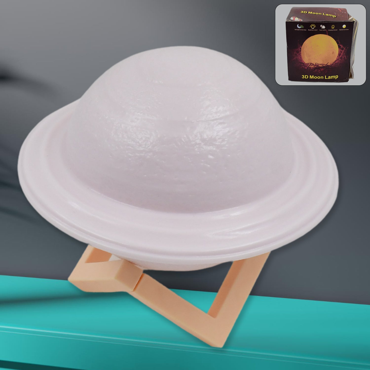 3D Saturn Lamp Night Light on a wooden stand, perfect for creating a soothing ambiance
