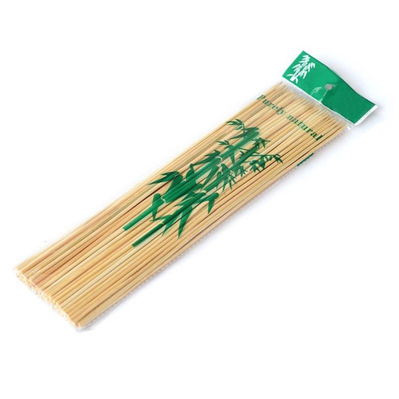 Detailed view of bamboo BBQ skewers.