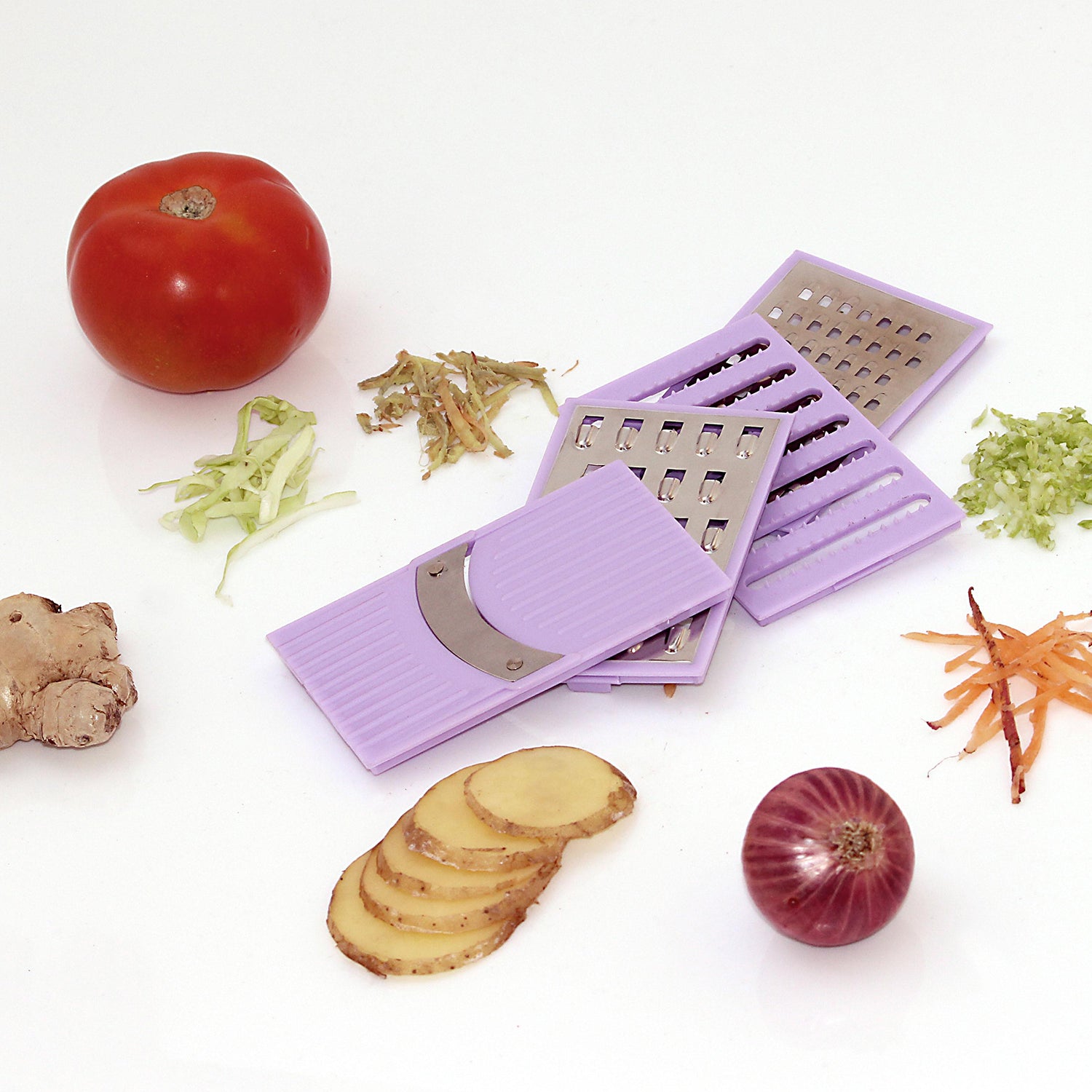 Compact 4-in-1 grater and slicer for convenient food preparation