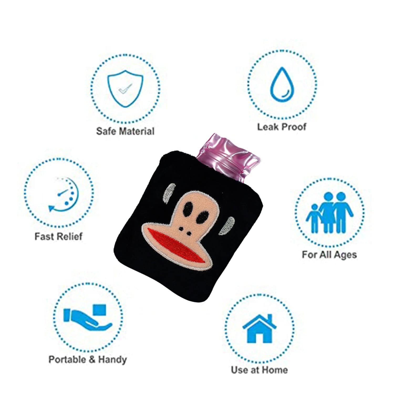 6522 Black Monkey Small Hot Water Bag With Cover For Pain Relief Neck Shoulder Pain And Hand Feet Warmer Menstrual Cramps. - Superior eMart