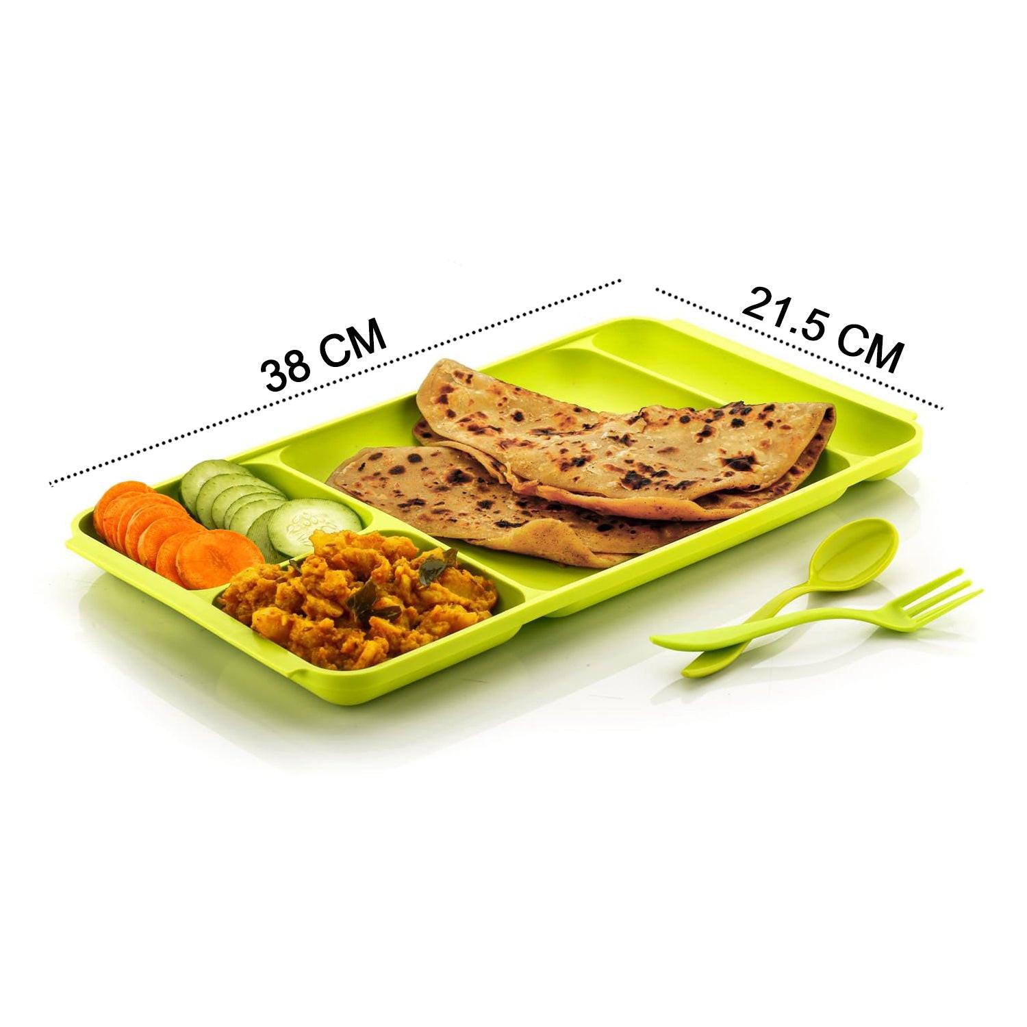 4-compartment plastic dinner plate set featuring colorful sections for balanced meals and easy serving