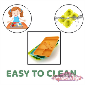 Colorful 4-compartment plastic dinner plate set designed for easy cleaning and meal organization