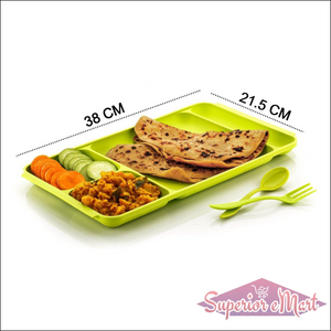 4-compartment plastic dinner plate set featuring colorful sections for balanced meals and easy serving