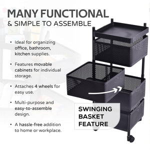 Superior eMart 4 layer kitchen storage cart with swinging basket feature and four wheels for easy mobility