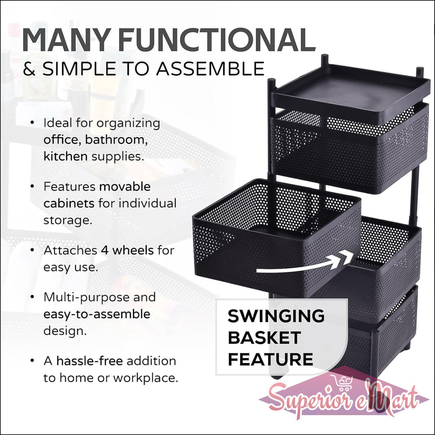 4 Layer Kitchen Storage Cart with Wheels - Superior eMart