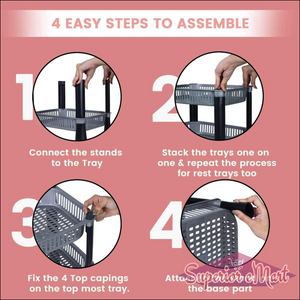 4-layer small storage rack assembly instructions with numbered steps for easy setup