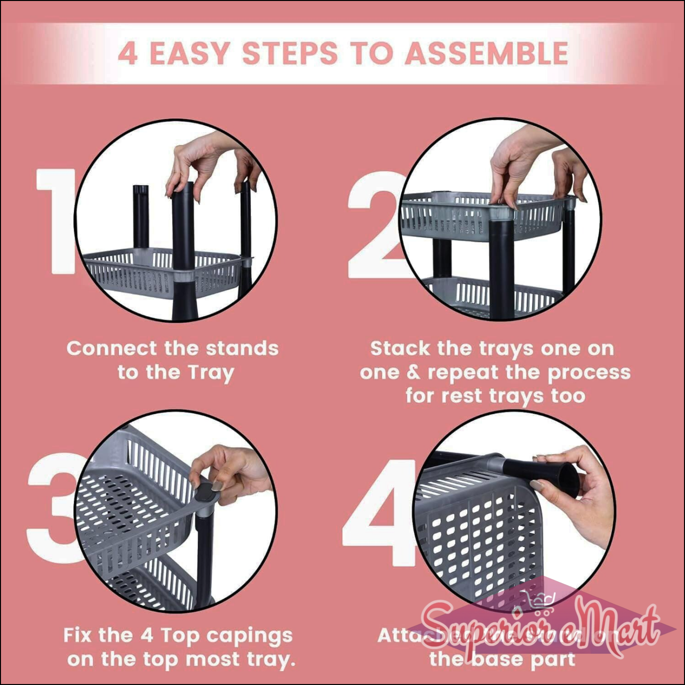 4-layer small storage rack assembly instructions with numbered steps for easy setup