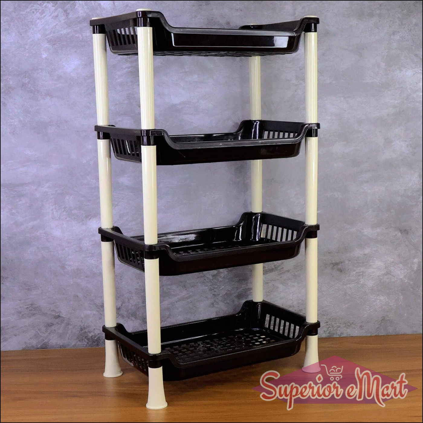 4-layer small storage rack in black and white for organizing home and kitchen items