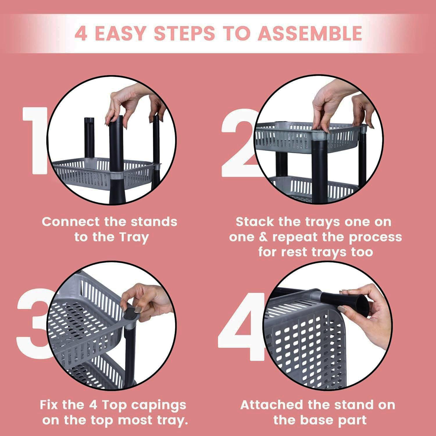 4-layer small storage rack assembly instructions with numbered steps for easy setup