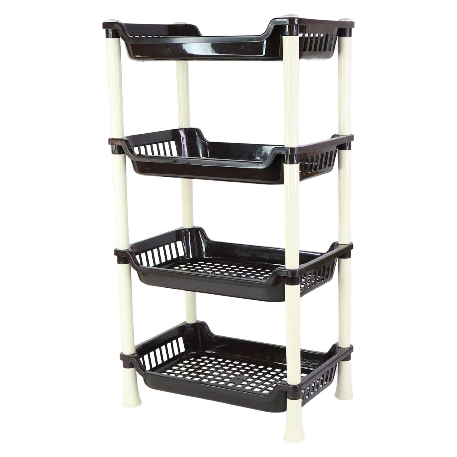 4-layer small storage rack in black and white for organizing kitchen or home items