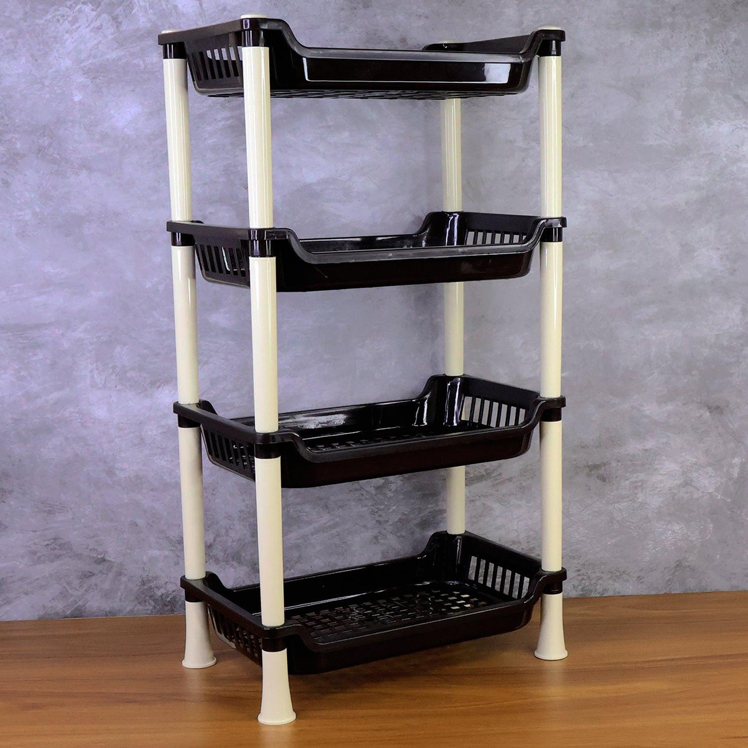 4-layer small storage rack in black and white for organizing home and kitchen items