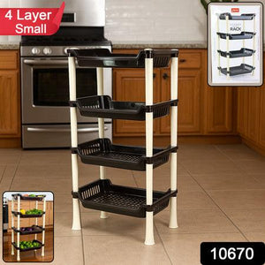 4-layer small storage rack in black and white for organizing kitchen and household items